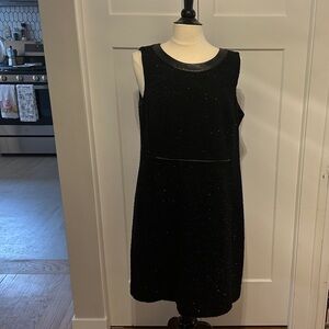 Etcetera Black Sparkle Sleeveless Shift Dress with Faux Leather Trim